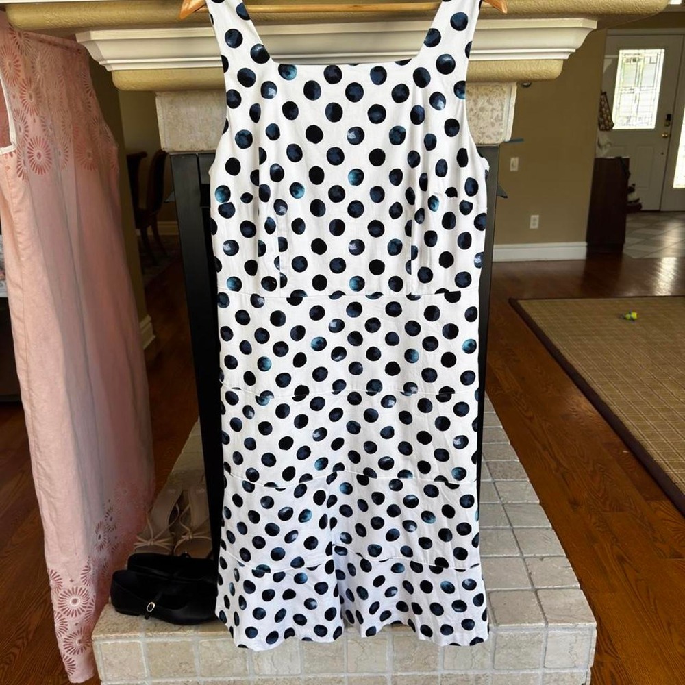 Talbots Watercolor Blue Polka Dot Tiered Dress Garden Preppy Cocktail 12